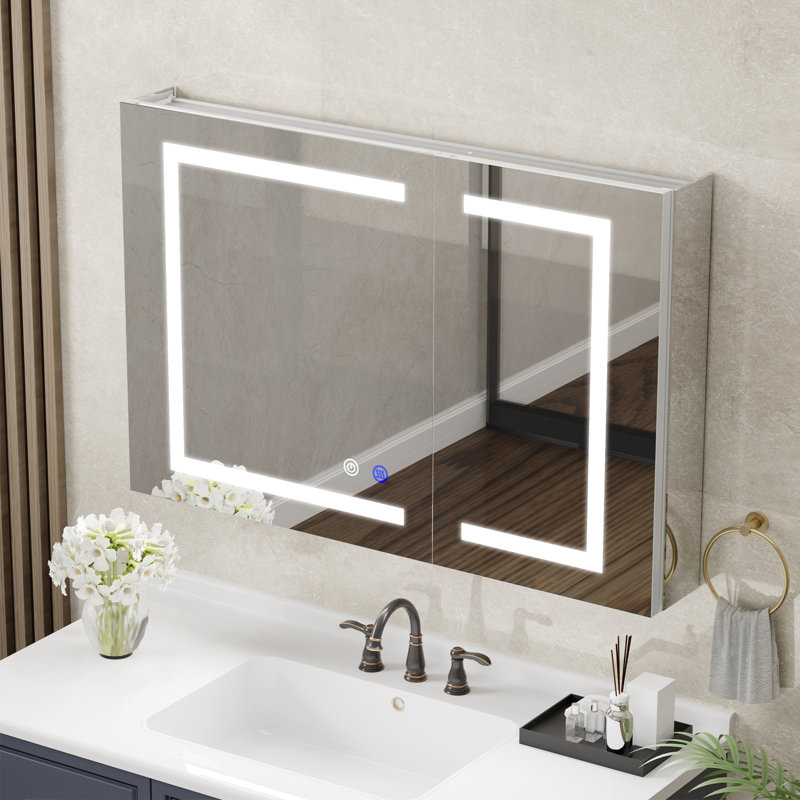 91mm W 60mm H Frameless Medicine Cabinet Mirror 3 Adjustable