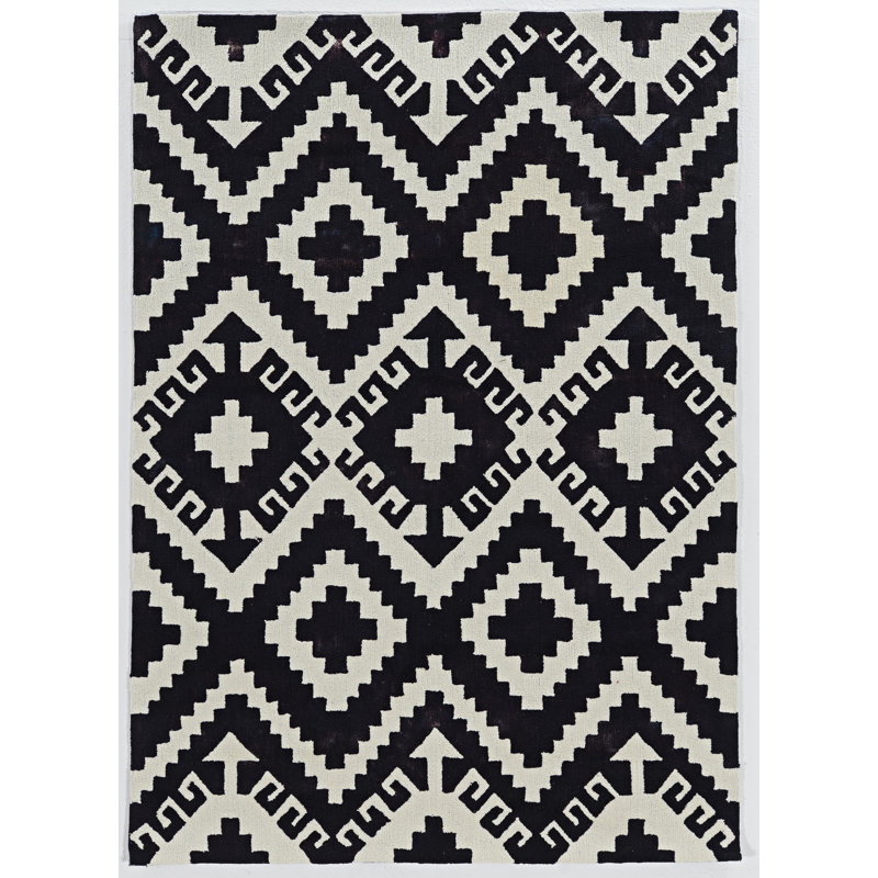 Equelle Handmade Rug Geo Teal Cream, Rectangle 5' x 7'