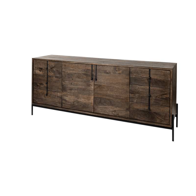 Buffet en bois de manguier à 6 tiroirs de 71,5 po de largeur Nelda