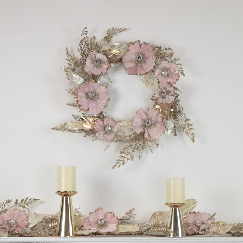 Guirlande 5 pi x 10 po champagne et fleurs artificielles non éclairées