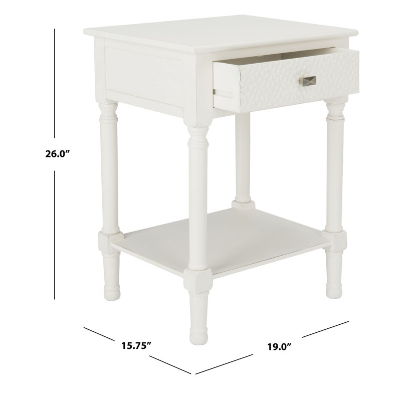 Halton Distressed White Wood Accent Table with Textured Drawer