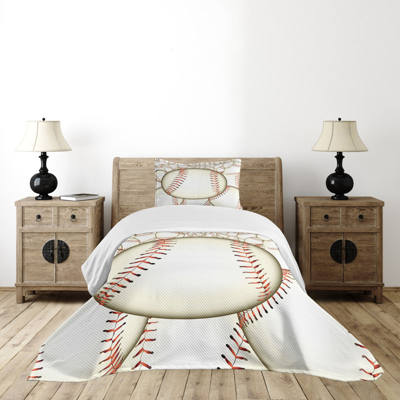 Twin Red and Cream Quilted Baseball Bedspread Set