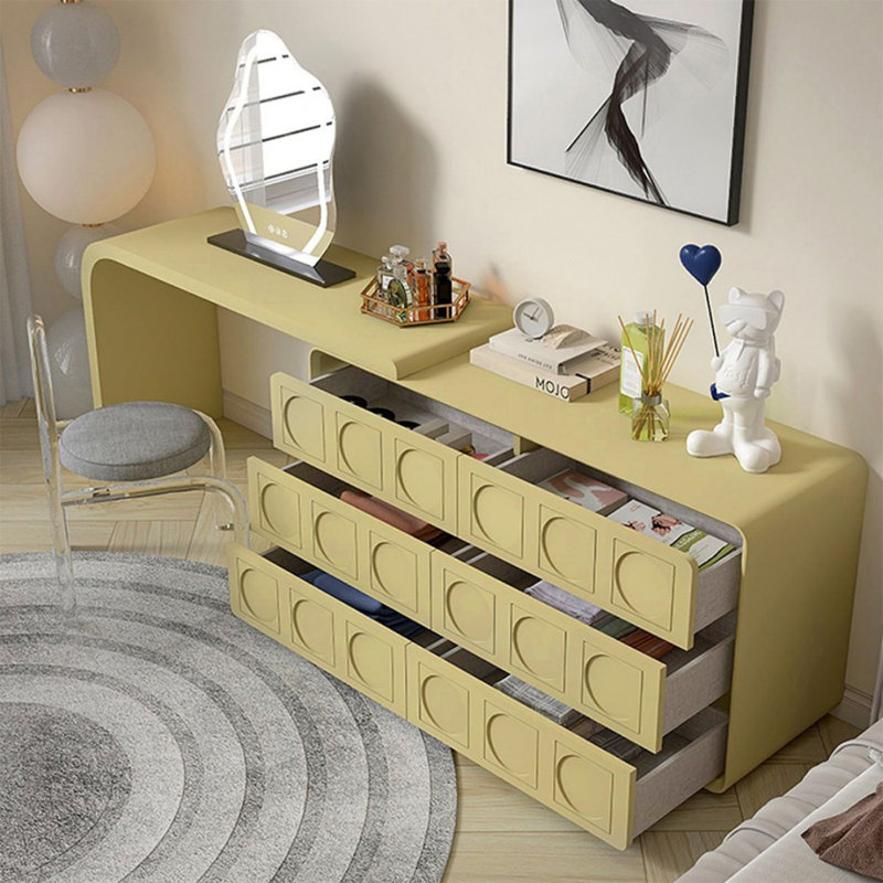 Coiffeuse avec miroir lumineux, 6 tiroirs, Jaune