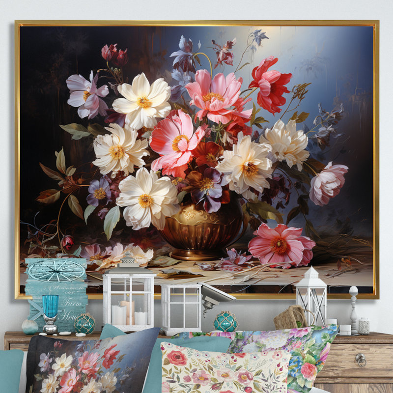 «Wildflowers Eernal Blossoms Bouquet», reproduction d'art sur toile, H 12 po x l 20 po x P 1 po, Cadre flottant doré
