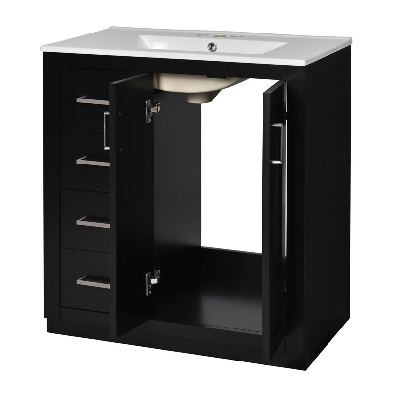 Meuble-lavabo 30 po avec lavabo en céramique, Bleu