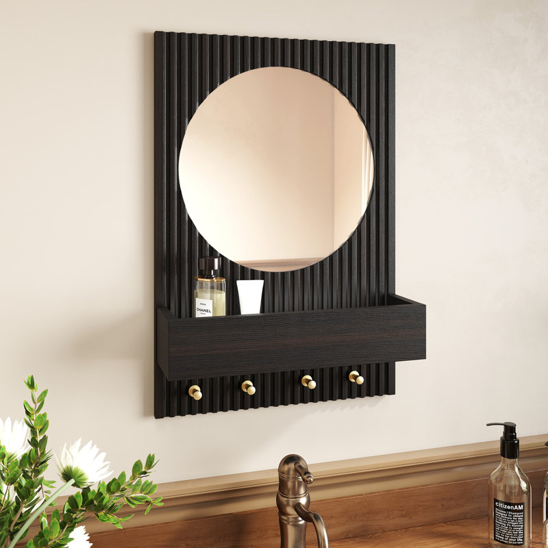 Tarsita Rectangle Wall Mirror with Shelves, Black