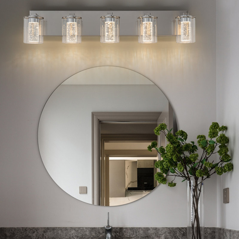 Brushed Nickel Vanity Light (5-Light, 32-Inch), (3000K/4000K/6000K, Dimmable) LED Bathroom Light Fixture, Modern Wall Light Over Mirror with Clear Glass Shade