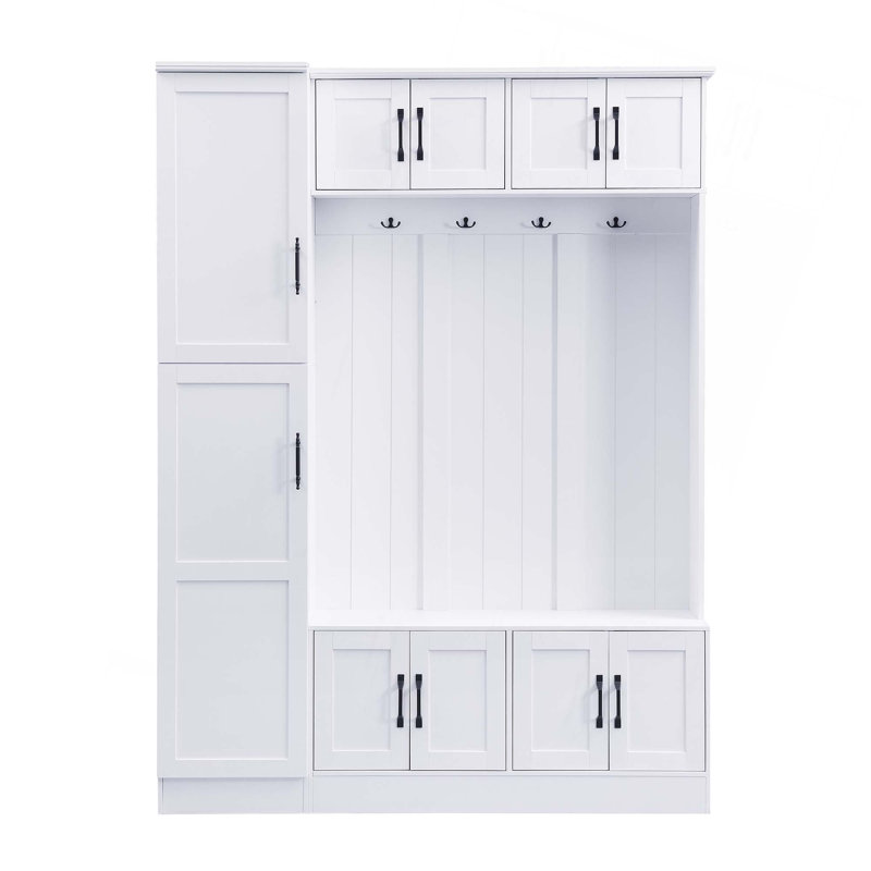 79'' Tall Modern Hall Tree With Shoe Storage,4-In-1 Entryway Bench With 6 Cabinets,4 Coat Hooks & Adjustable Shelf For Hallway