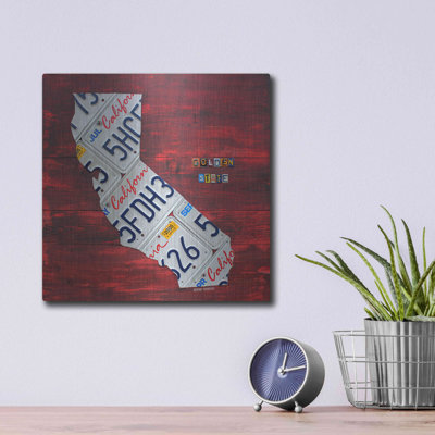 Luxe Metal Art 'California License Plate Map Red' " California License Plate Map Red " by Design Turnpike