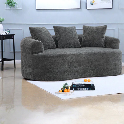 Causeuse luxueuse moderne, revêtement en chenille grise, compacte et confortable pour le salon
