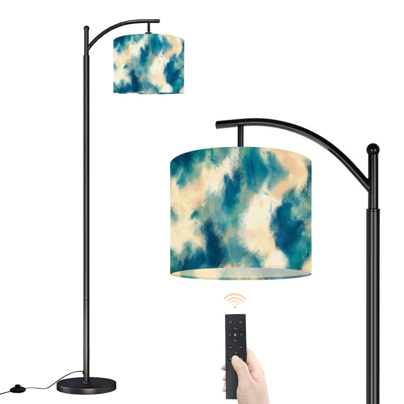 Lampe sur pied à arc avec abat-jour réglable texture bleu sarcelle teinté dans la teinture bleu marine