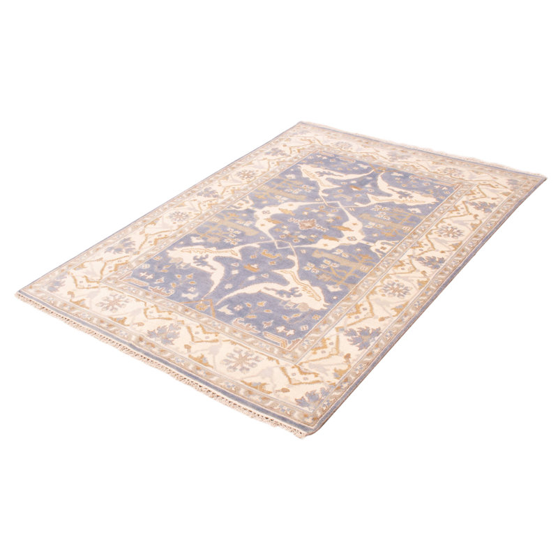 Tapis unique en laine noué à la main nouvel âge de 6 pi x 8 pi 7 po en denim clair / ivoire Terrilynne