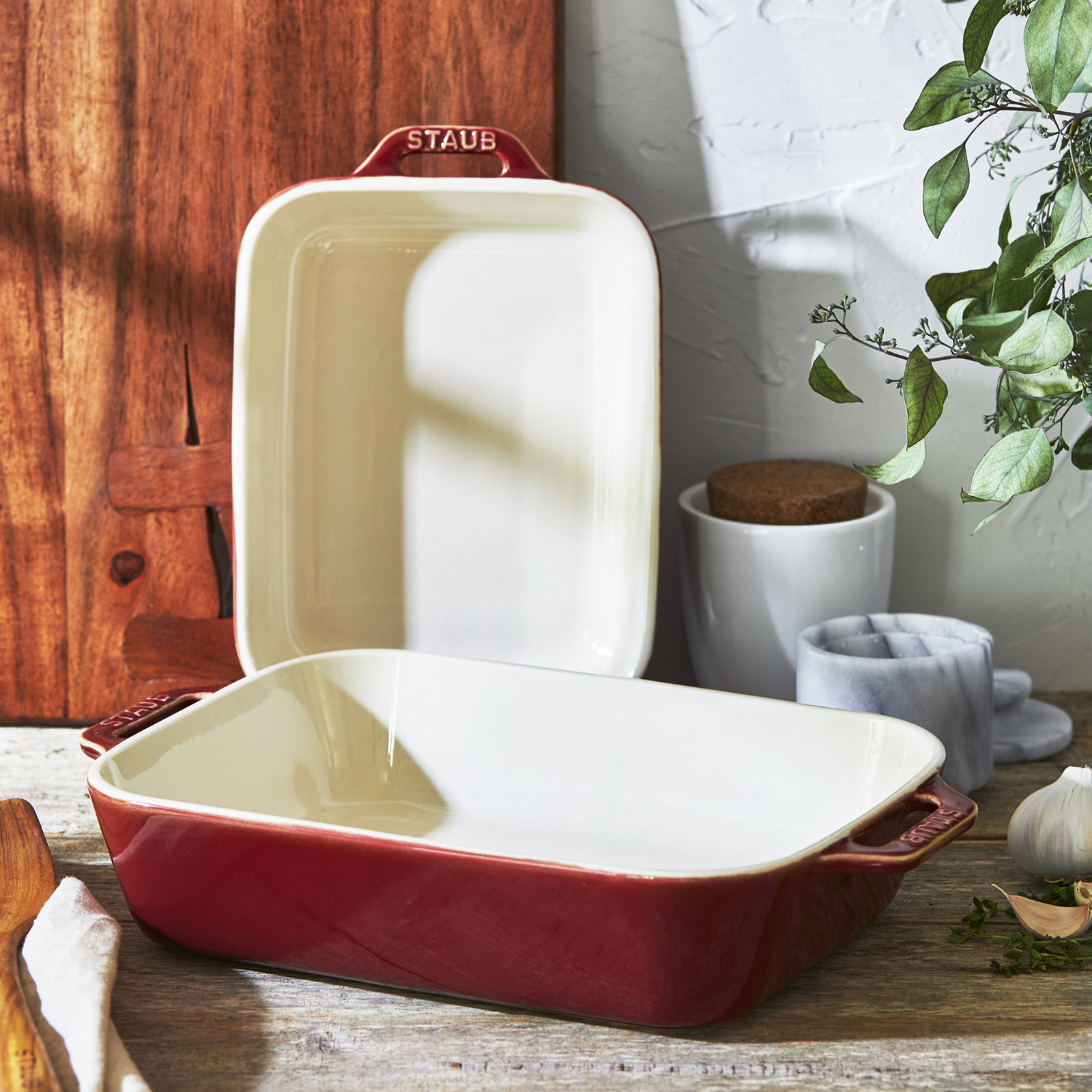 Ceramique Rectangular Baking Dish Set 2 Piece, Rustic Red
