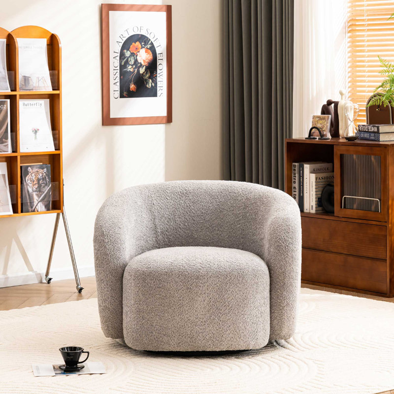 Fauteuil demi-tonneau pivotant rembourré Munehito, Gris