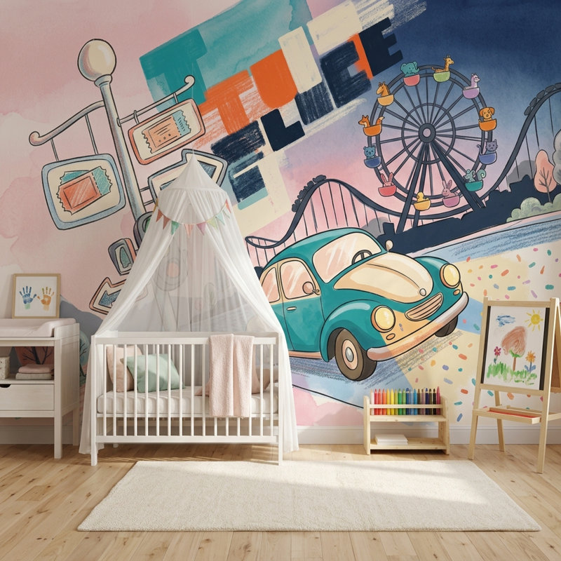 Décoration murale amovible Amusement Park, Texturé non collé, 140 po x 108 po