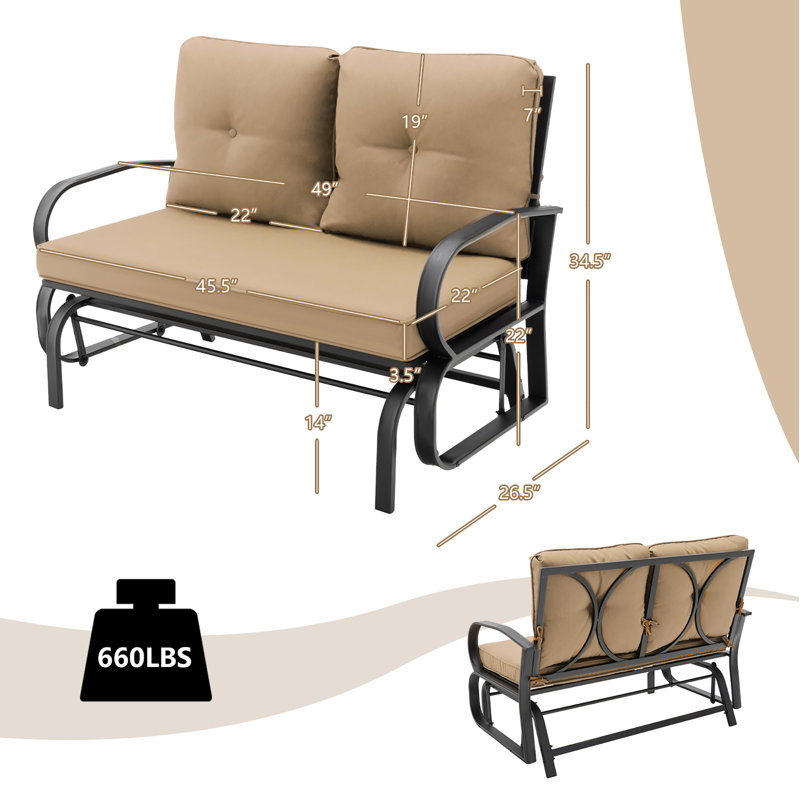 Banc d'extérieur en métal avec coussins Aleyha, Beige