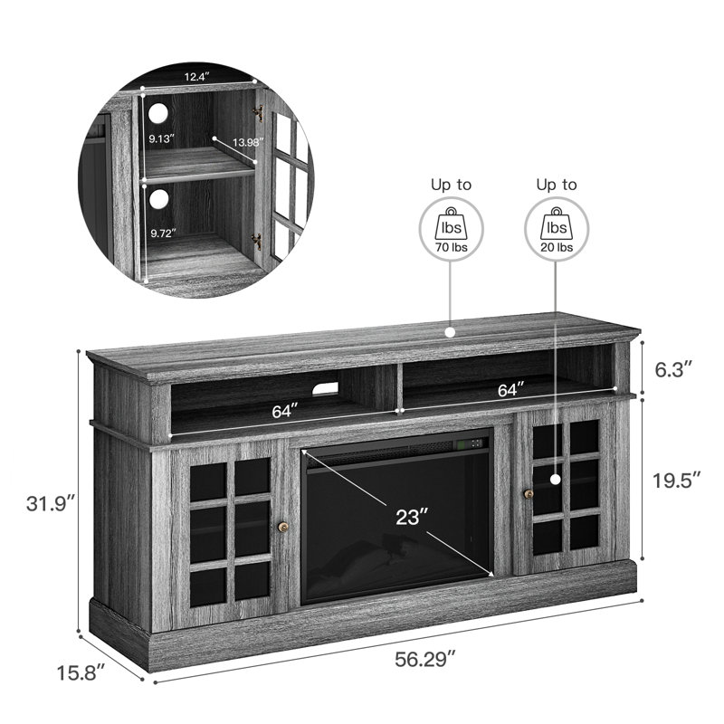 Anias TV Stand For TVs Up To 70" With Electric Fireplace Included, Gray