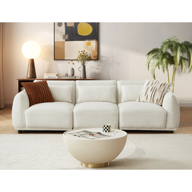 Oumy Upholstered 100'' Sofa, White Wool