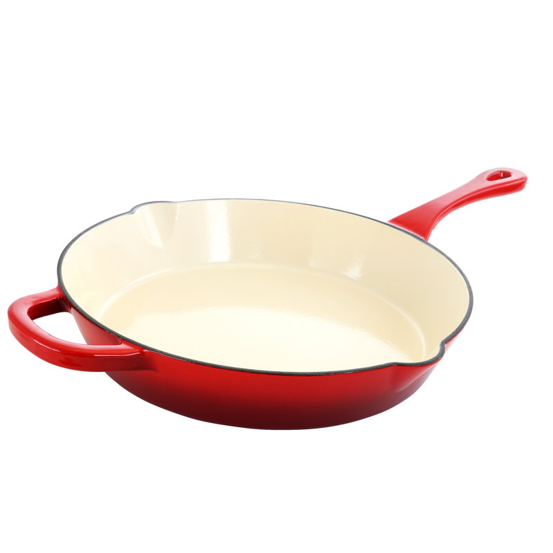 Scarlet Red 12" Enameled Cast Iron Skillet with Dual Handles