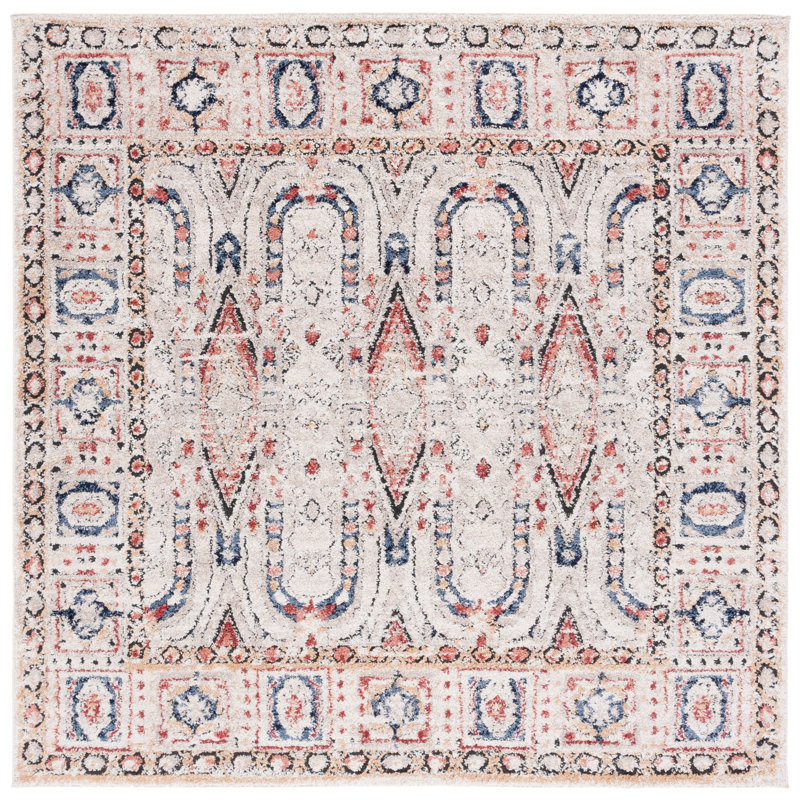 Tapis oriental en polypropylène tissé à la machine en brun / bleu, Carré 6 pi 7 po