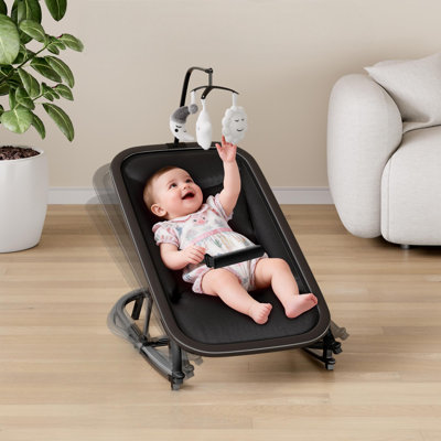 Chaise berçante pour bébé, siège berçant pour bébé pour les soirées apaisantes, structure en aluminium à grain de bois mince, corps en tissu 300D, 7,1 lb à transporter dans une main, pour le salon ou la chambre à coucher, gris