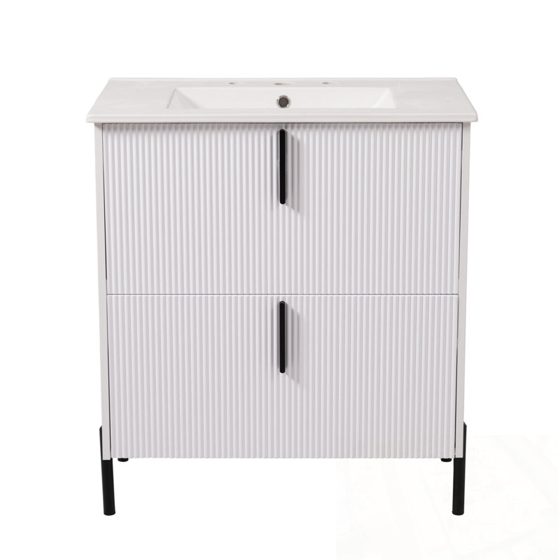 Meuble-lavabo avec lavabo et 2 tiroirs, Blanc