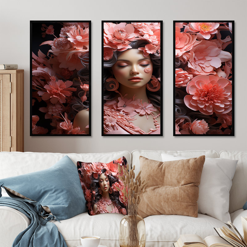 «Indian Bhakti Blossom», impression d'art mural de l'hindouisme, Cadre flottant noir, H 40 po x l 60 po x P 1 po