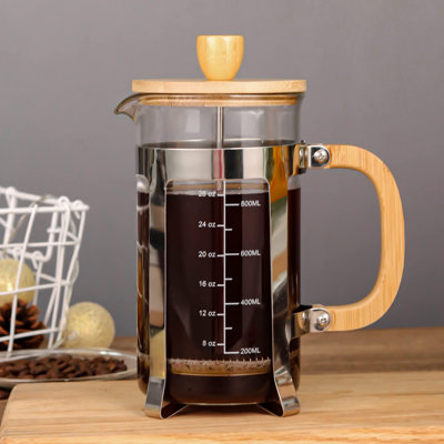 34 Oz Bamboo French Press Stainless Steel High Borosilicate Glass 1000ml Espresso/tea Maker Coffee Serving Sets, Gift Choice For Coffee Lover