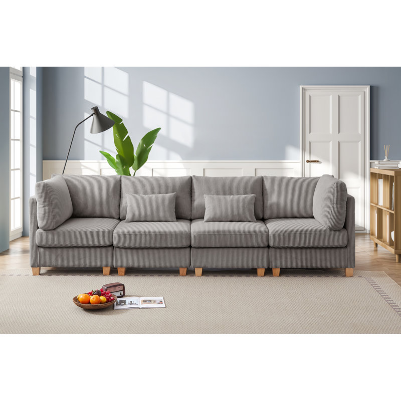 Canapé modulaire rembourré en velours côtelé, Velours côtelé gris pâle