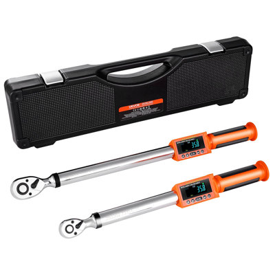 Digital Torque Wrench Set, 2 Pieces, 1/2, 3/8 Inch Drive, 72-Tooth, ±2% High Accuracy Electronic Torque Wrench with Preset Value, Buzzer and LED Notification, for Automotive Motorcycle
