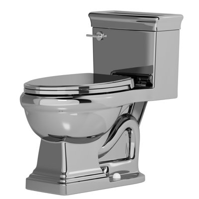 Silver-Plated One-Piece Toilet Elongated, 12'' Rough-In Luxury Toilet, Siphon Jet Flush, Modern Square Base, Single Flush 1.28 GPF
