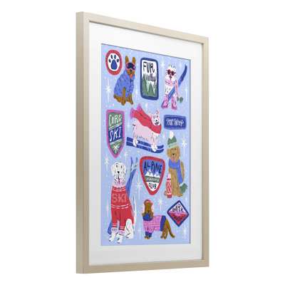 Winter Ski Dogs Collage, impression sous verre encadrée, design par Krissy Mast