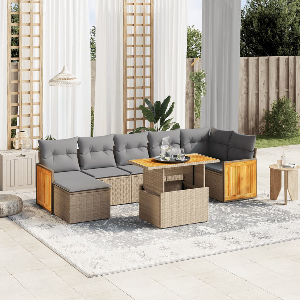 Vidaxl 8-Tlg. Garten-Sofagarnitur Mit Kissen Beige Poly Rattan