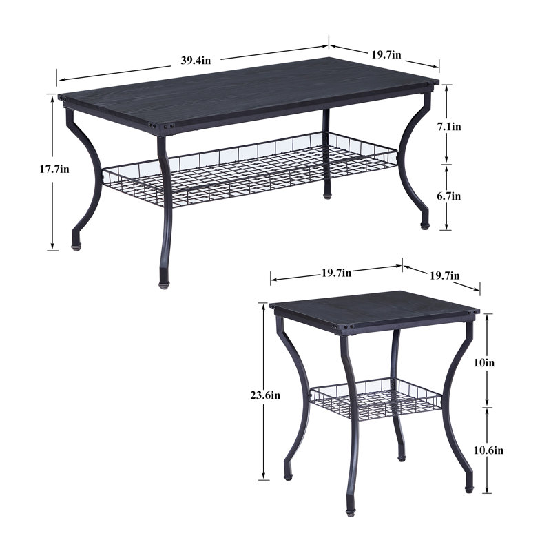 Ensemble de tables basses 3 pièces Aliona, Noir / noir 