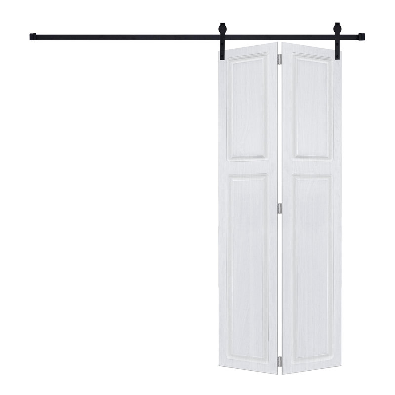 2-Panel Bi-Fold 80 In.X72 In. Mdf White Walnut Barn Sliding Door With Hardware Kit, 36" x 80"