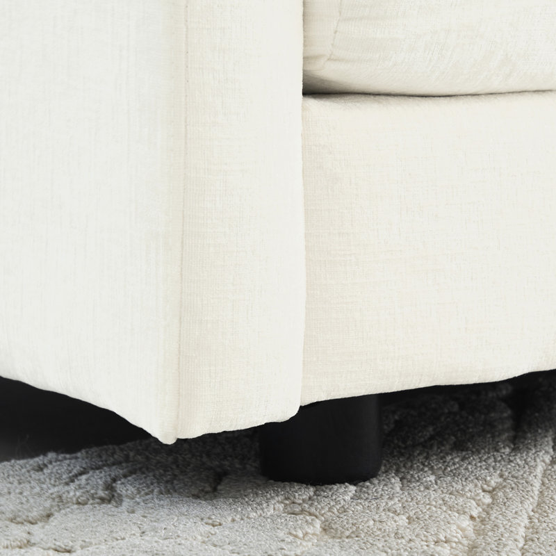 Fauteuil Aleksandra revêtu de chenille blanche et confortable pour le bureau à domicile, salle de séjour avec pièce de couleur, tissu haut, fabrication en bois massif