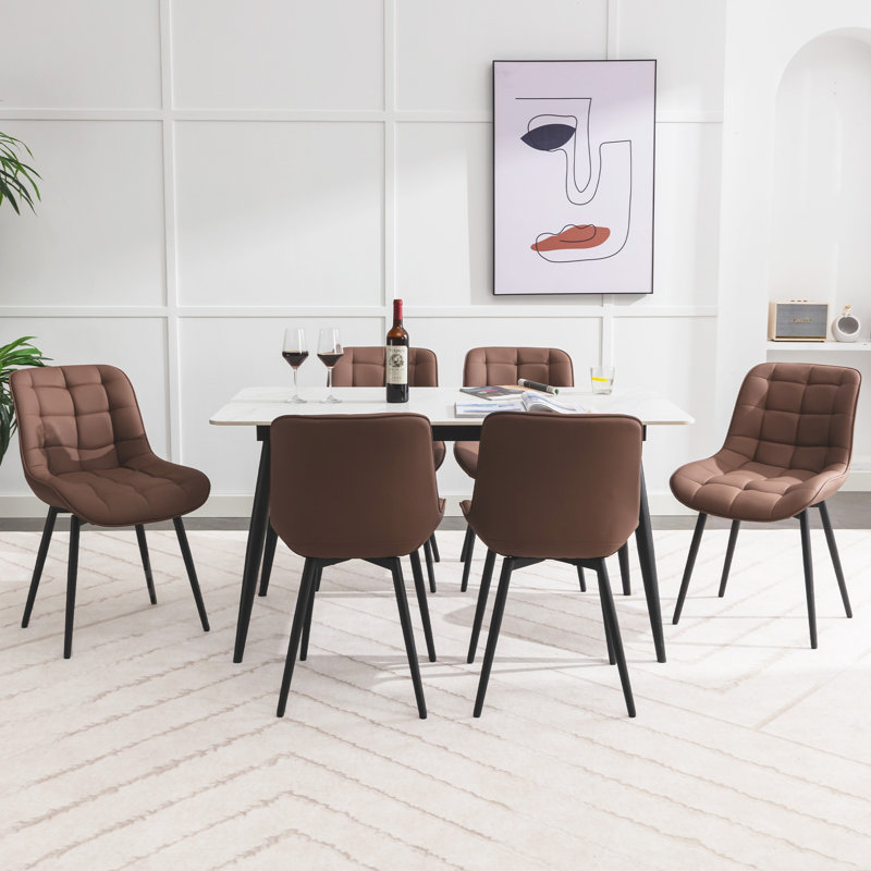 Ensemble de 6 chaises de salle à manger en cuir Marymar, Brun