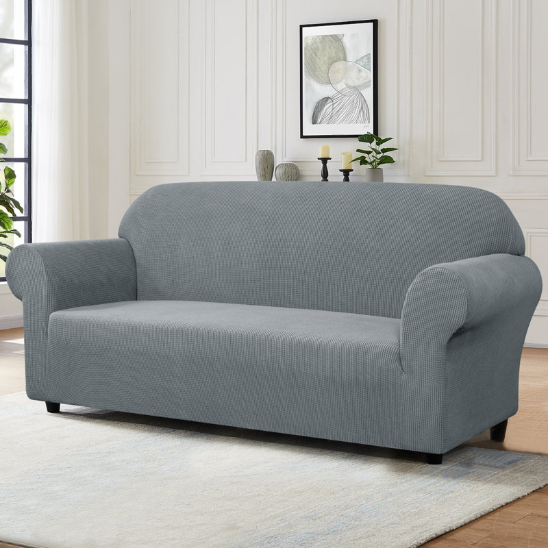 Soft Spandex Stretch Box Cushion Sofa Slipcover, Light Grey, 104cm H x 235cm W x 107cm D