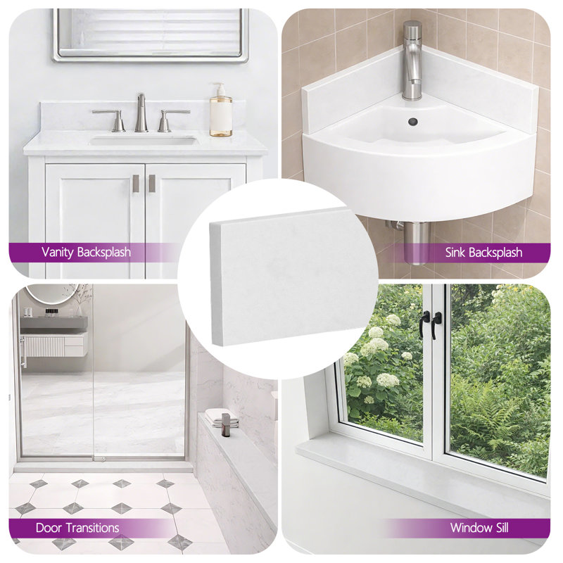 30" White Engineered Stone Bathroom Vanity Backsplash