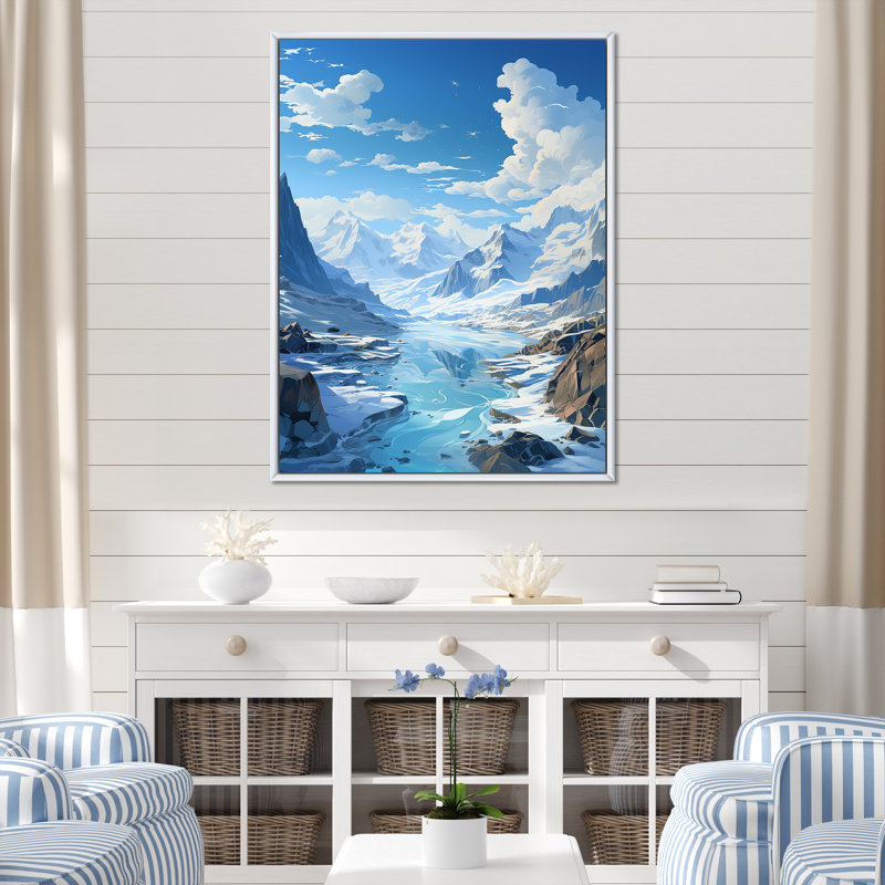 Glacier Scenery Minimalisme - reproduction sur toile, H 40 po x l 30 po x P 1,5 po, Cadre flottant blanc