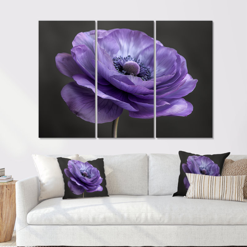 Black And Purple Ranunculus Nature Nuance II - Ranunculus Wall Decor Set, 28" H x 36" W x 1" D, Wrapped Canvas
