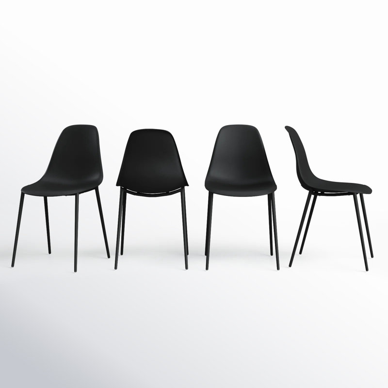 Black Plastic Armless Indoor/Outdoor Dining Chairs with Metal Legs, Set of 4