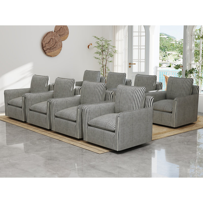 Fauteuil demi-tonneau pivotant à coussins amovibles Hylee, Bleu, 8