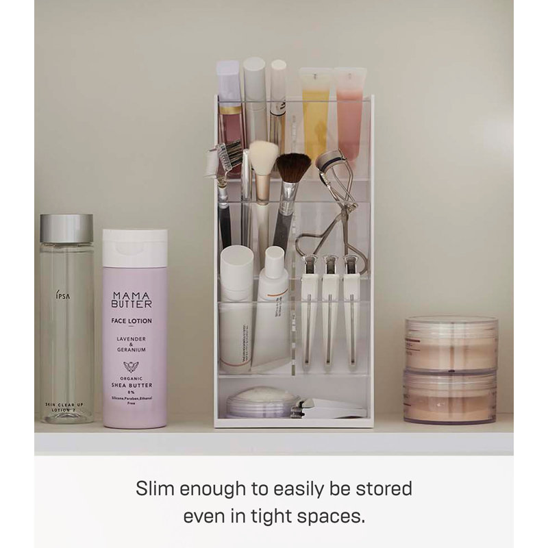 White Angled Adjustable Makeup Organizer with Transparent Trays