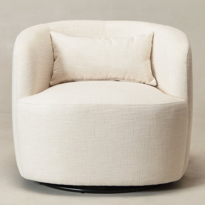 Ivory 34" Wide Textured Linen Weave Upholstered Swivel Barrel Chair