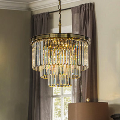 6-Lights Modern 3-Tier Round Fringe Crystal Chandelier