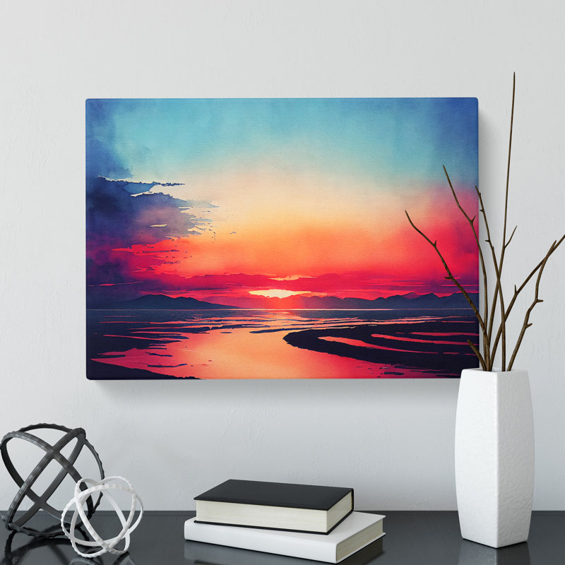 Watercolour Ocean Skyline - Wrapped Canvas, 40cm H x 60cm W x 3cm D