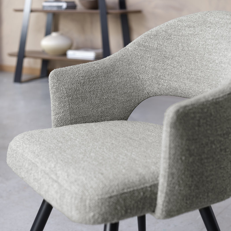 Alcanza STERLING UPHOLSTERED DINING CHAIR - FABRIC - BLACK SAND POWDER COATED LEGS (PAIR), Grey