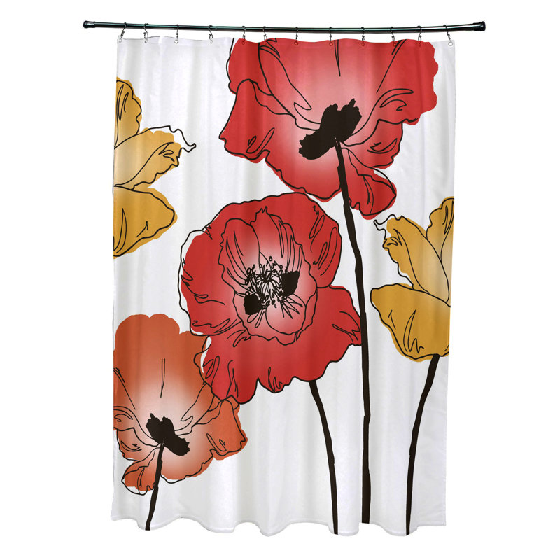 Rideau de douche simple à imprimé floral, Rouge / Orange