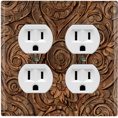 Brown Wood Pattern Tree Bark Print Nature Themed 2 - Gang Duplex Outlet Standard Wall Plate